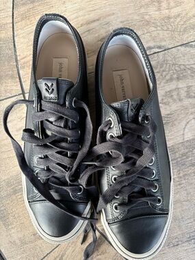 John Varvatos Black Leather Lace-Up Sneakers